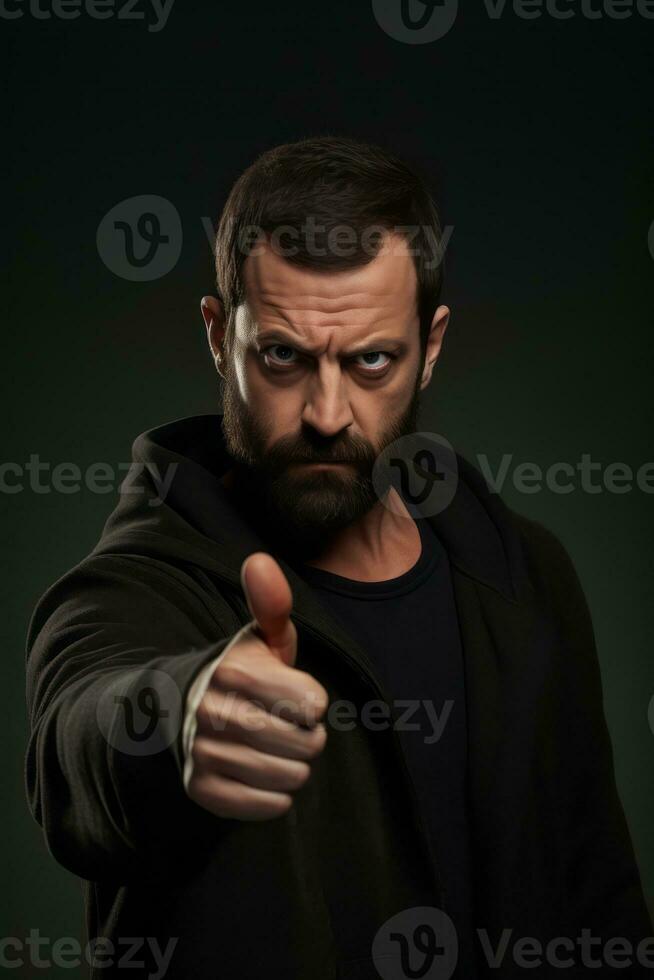 Handsome 40 year old man emotional dynamic gestures on solid background AI Generative photo