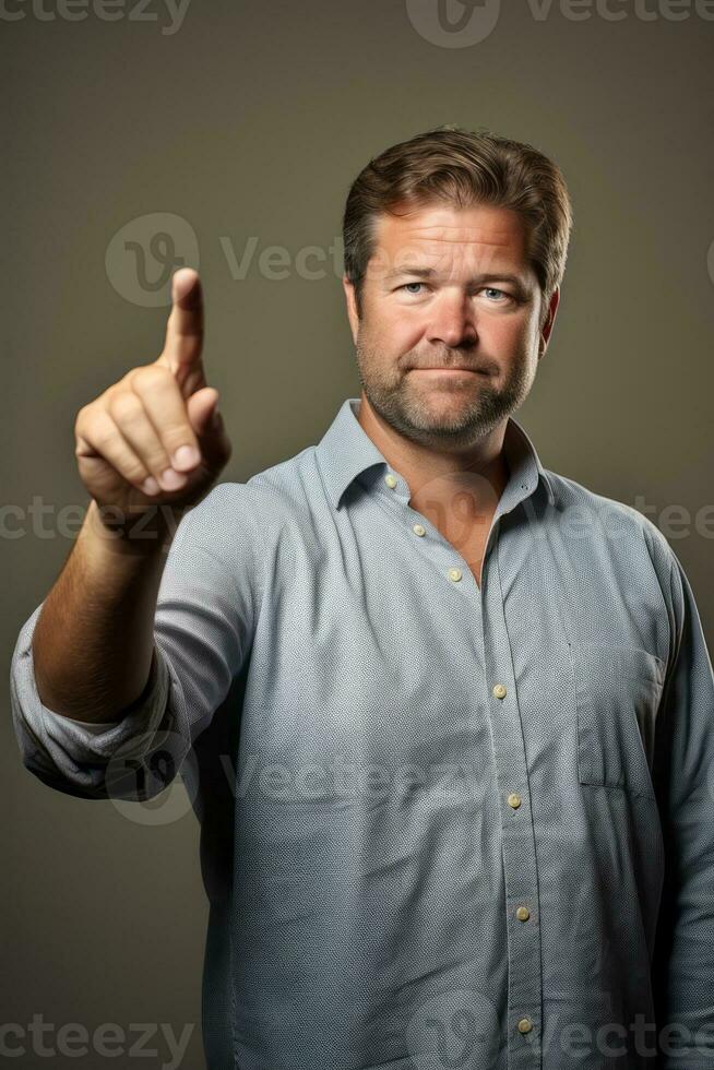 Handsome 40 year old man emotional dynamic gestures on solid background AI Generative photo