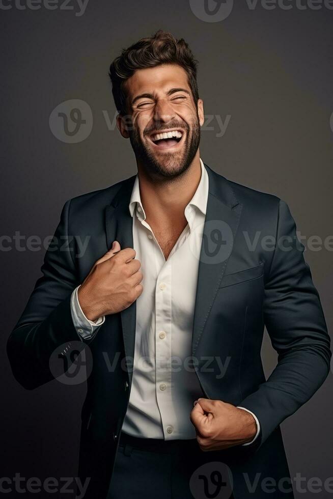 Man emotional dynamic gestures portrait on solid background AI Generative photo