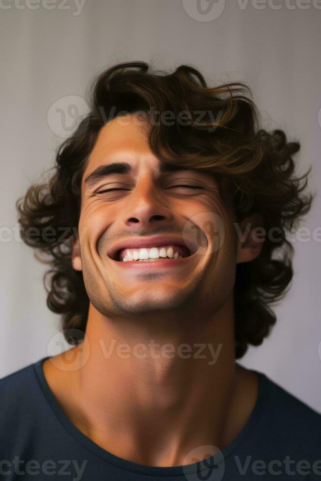 Man emotional dynamic gestures portrait on solid background AI Generative photo