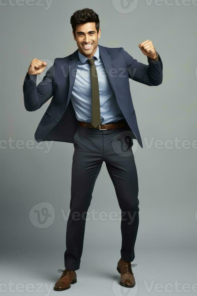 Man emotional dynamic gestures portrait on solid background AI Generative photo