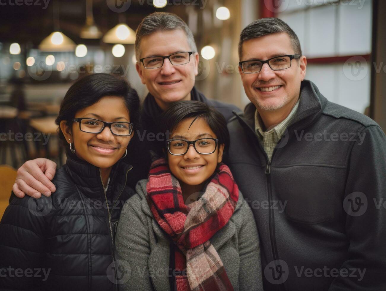 The Interracial family enjoys celebrating Christmas Eve together AI Generative photo