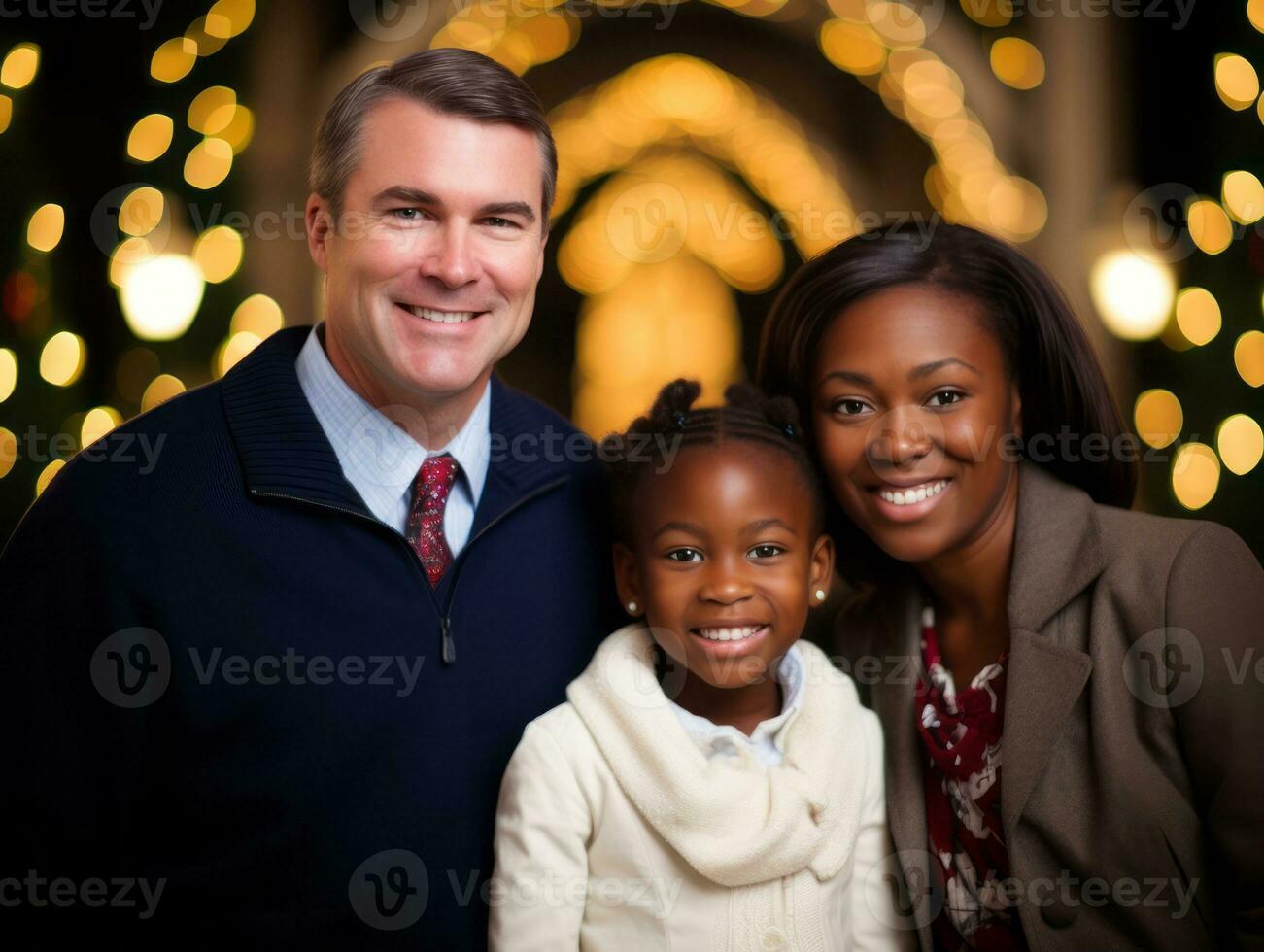 The Interracial family enjoys celebrating Christmas Eve together AI Generative photo