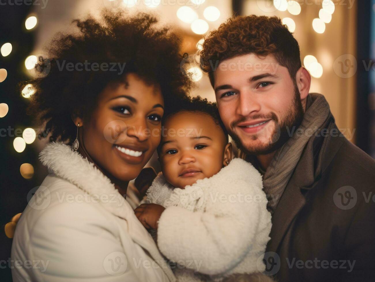 The Interracial family enjoys celebrating Christmas Eve together AI Generative photo