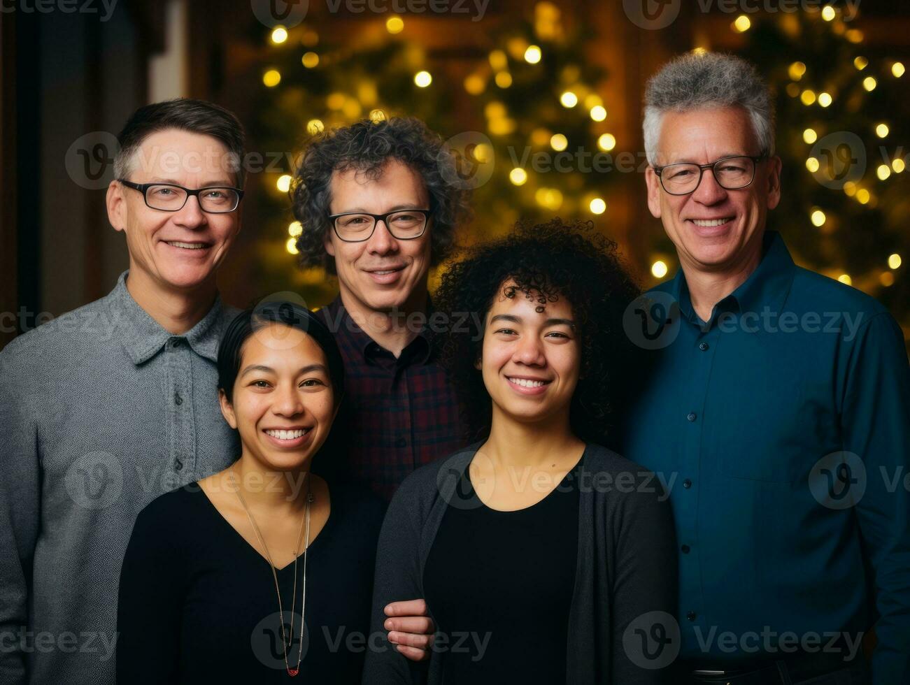 The Interracial family enjoys celebrating Christmas Eve together AI Generative photo