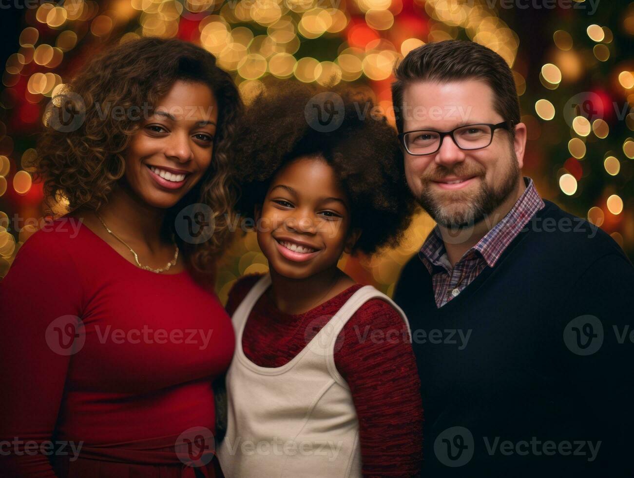 The Interracial family enjoys celebrating Christmas Eve together AI Generative photo