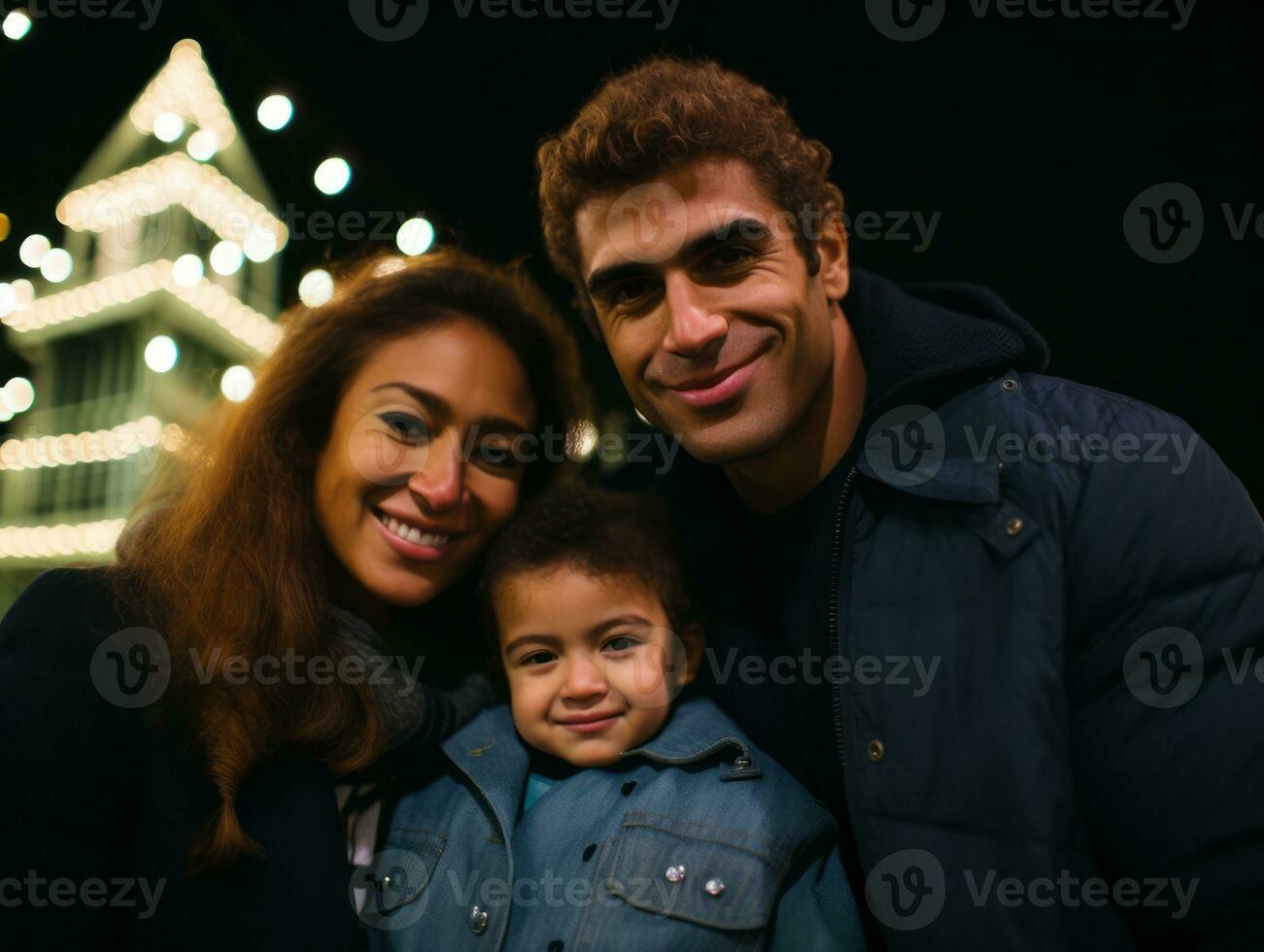 The Interracial family enjoys celebrating Christmas Eve together AI Generative photo