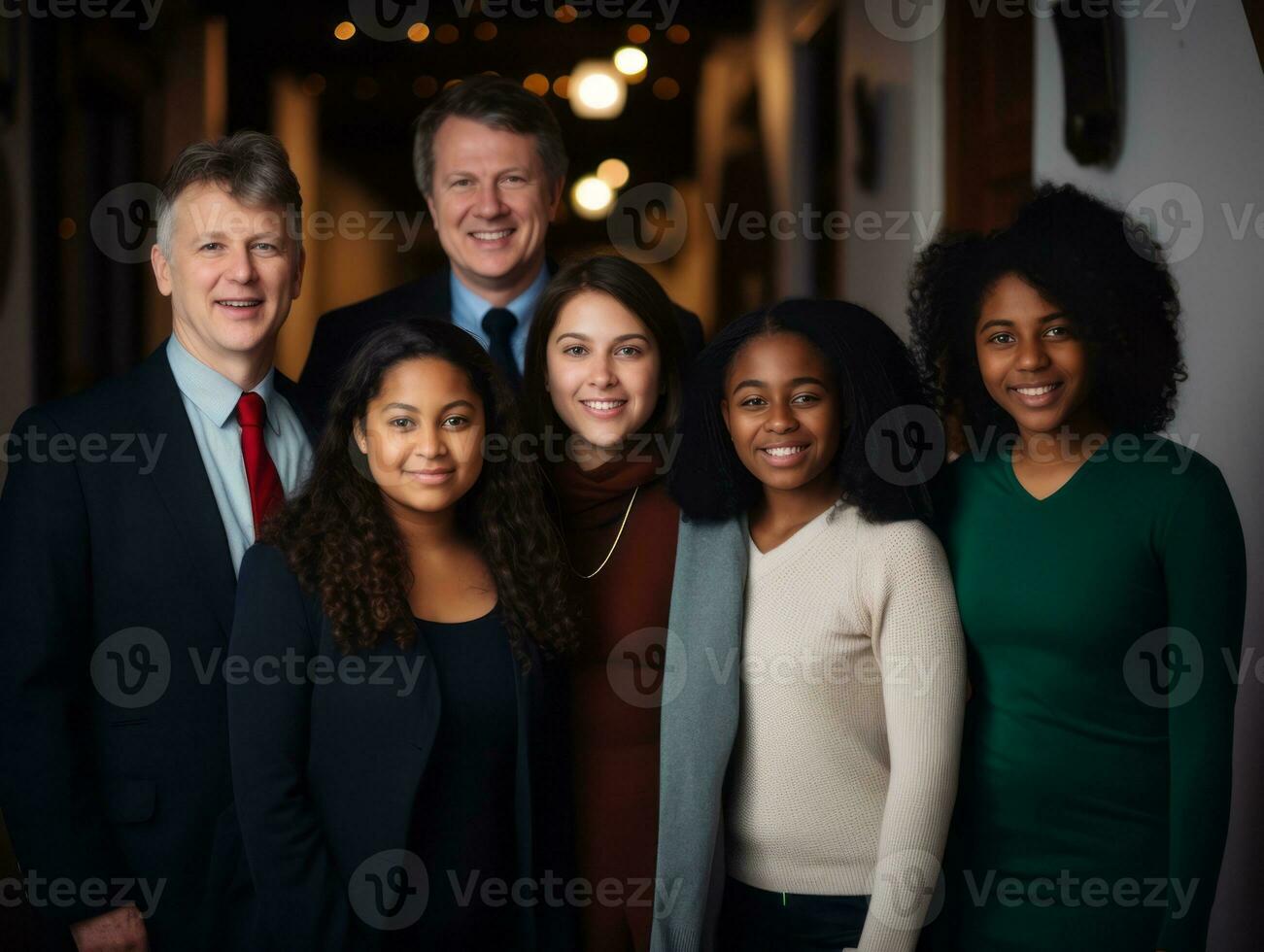 el interracial familia disfruta celebrando Navidad víspera juntos ai generativo foto