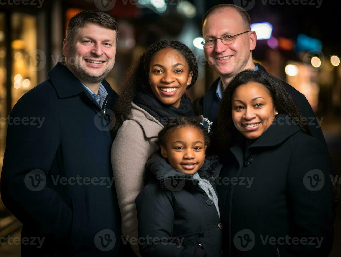 The Interracial family enjoys celebrating Christmas Eve together AI Generative photo