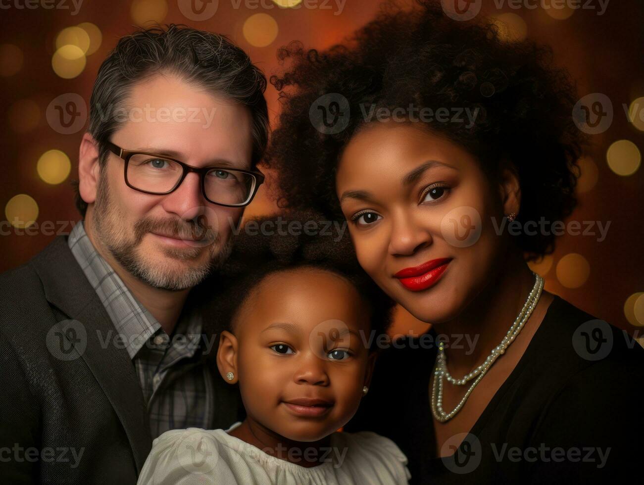 The Interracial family enjoys celebrating Christmas Eve together AI Generative photo