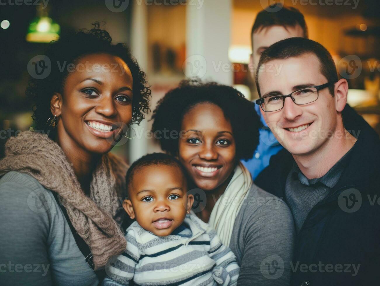 The Interracial family enjoys celebrating Christmas Eve together AI Generative photo