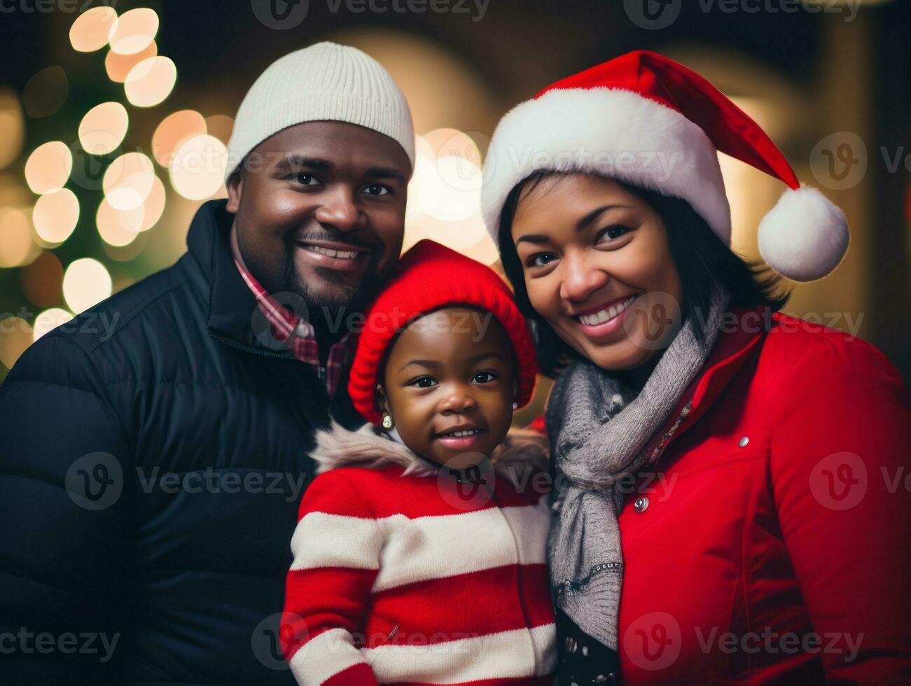 The Interracial family enjoys celebrating Christmas Eve together AI Generative photo