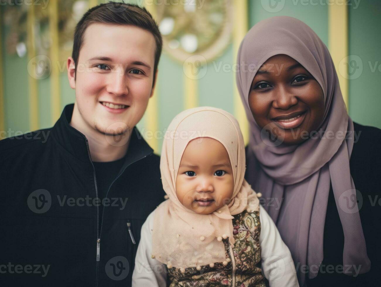 The Interracial family enjoys celebrating Christmas Eve together AI Generative photo