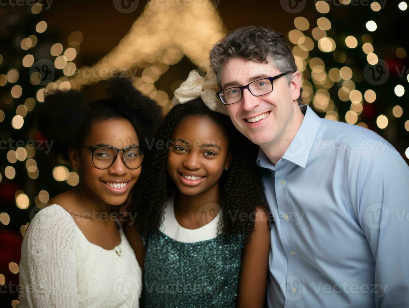 el interracial familia disfruta celebrando Navidad víspera juntos ai generativo foto