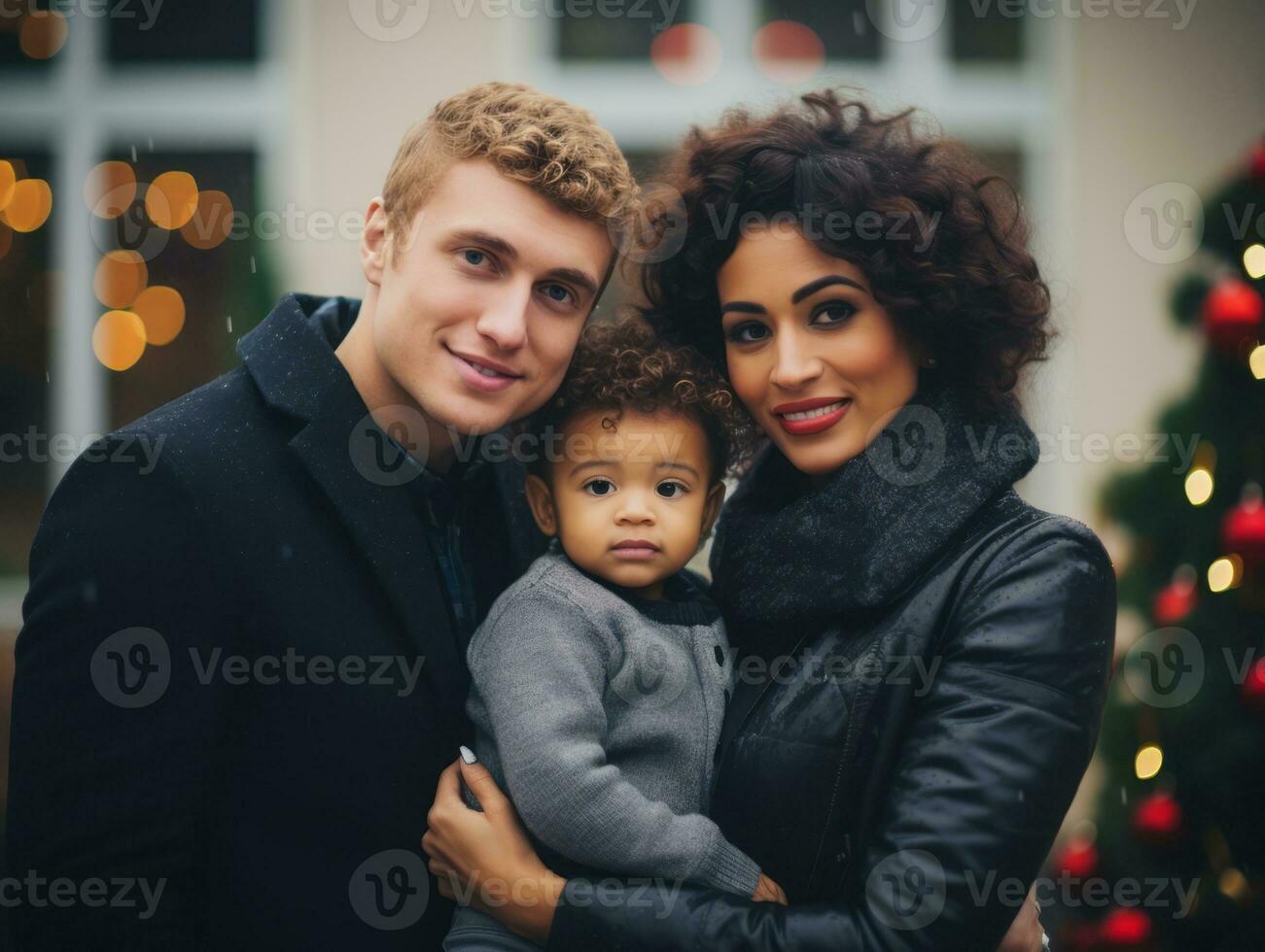 el interracial familia disfruta celebrando Navidad víspera juntos ai generativo foto