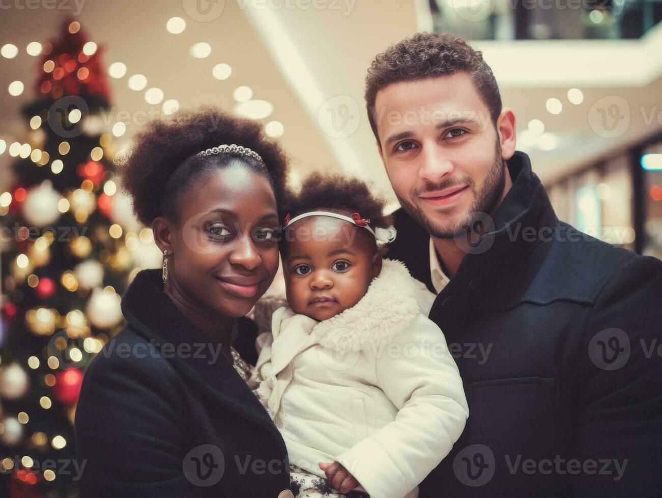 The Interracial family enjoys celebrating Christmas Eve together AI Generative photo