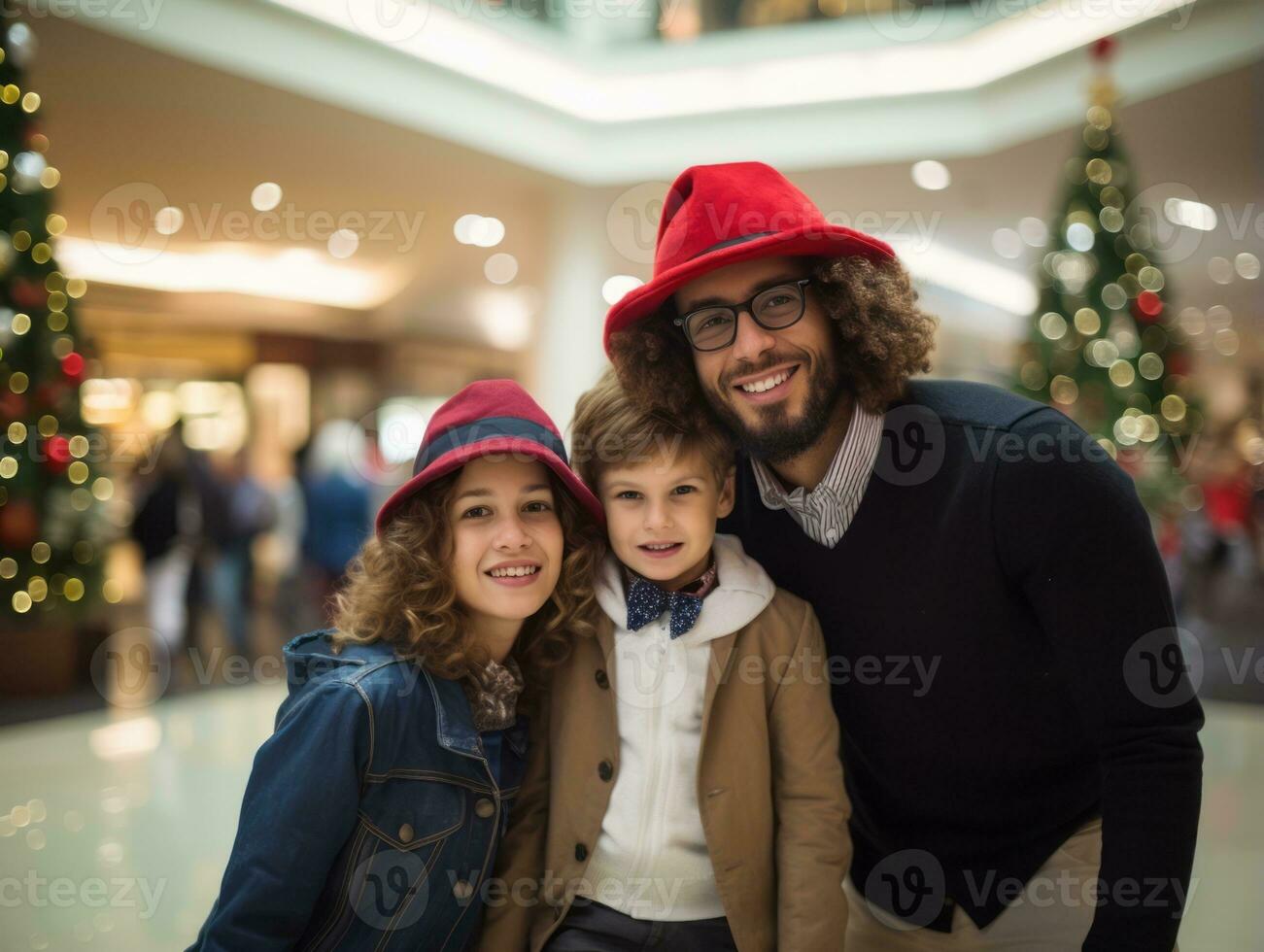 The Interracial family enjoys celebrating Christmas Eve together AI Generative photo