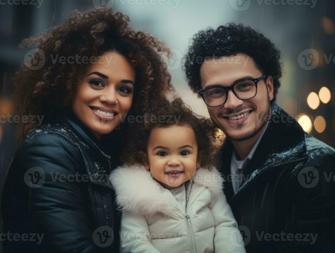 The Interracial family enjoys celebrating Christmas Eve together AI Generative photo