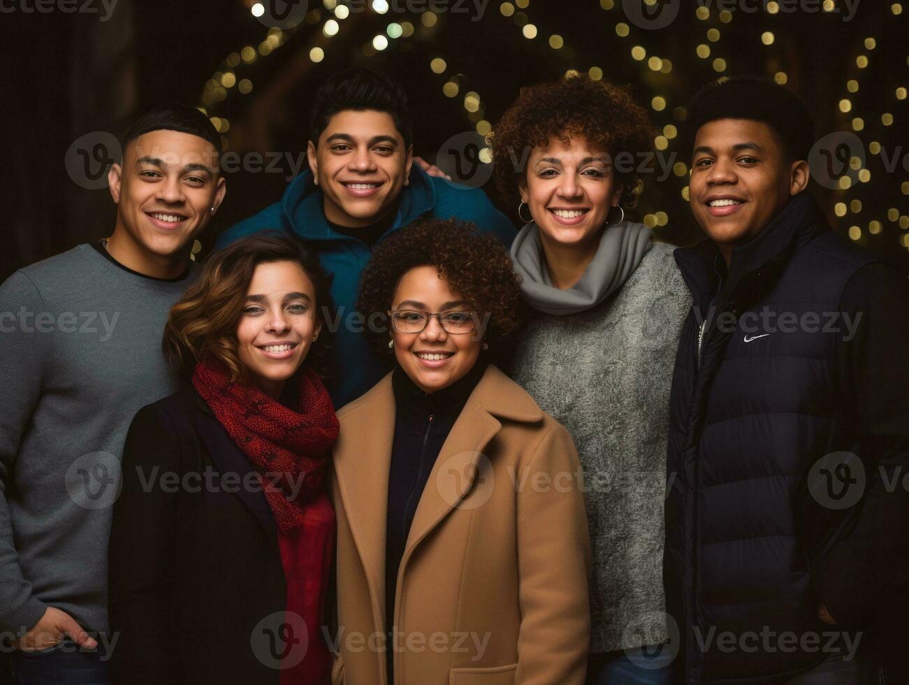 The Interracial family enjoys celebrating Christmas Eve together AI Generative photo