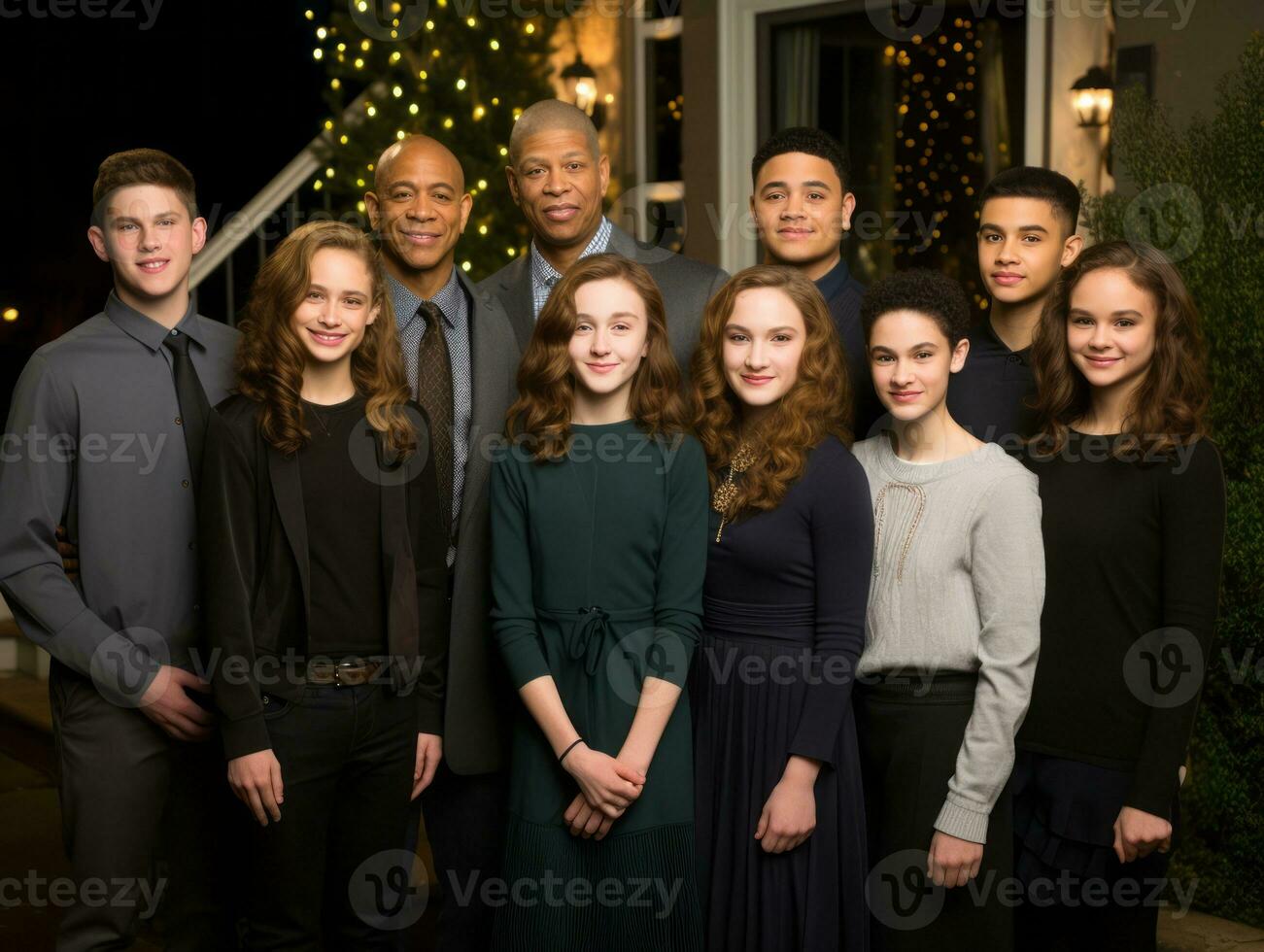 The Interracial family enjoys celebrating Christmas Eve together AI Generative photo