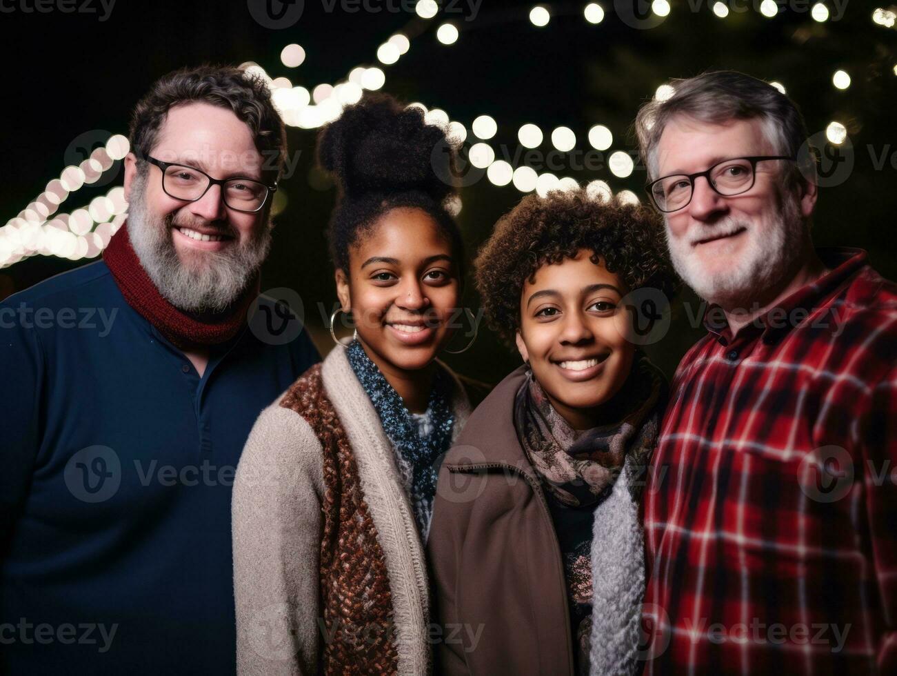 el interracial familia disfruta celebrando Navidad víspera juntos ai generativo foto