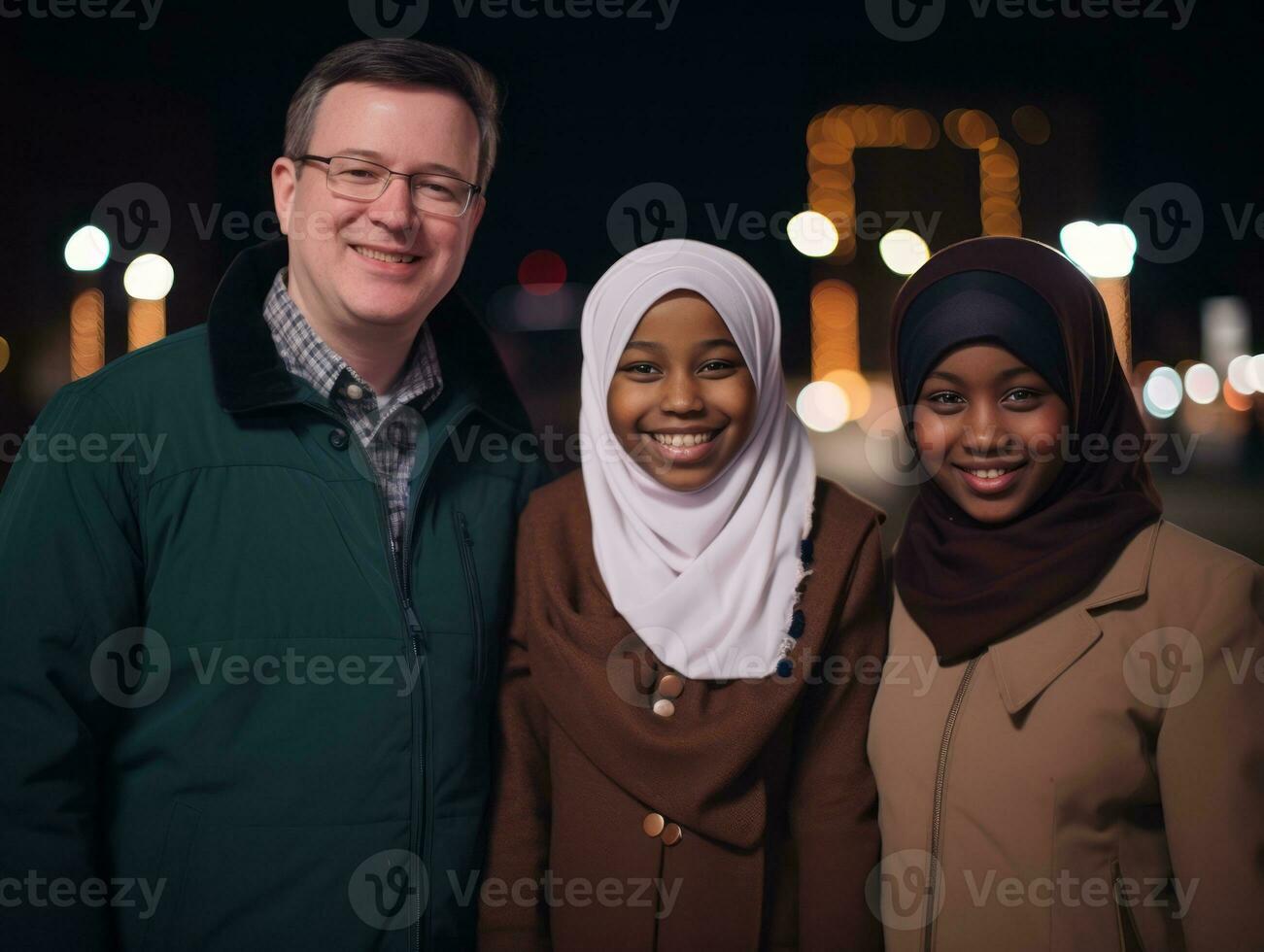 The Interracial family enjoys celebrating Christmas Eve together AI Generative photo