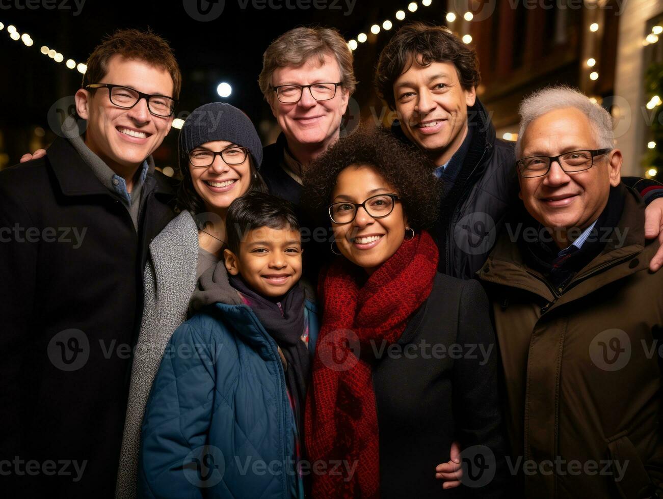 The Interracial family enjoys celebrating Christmas Eve together AI Generative photo