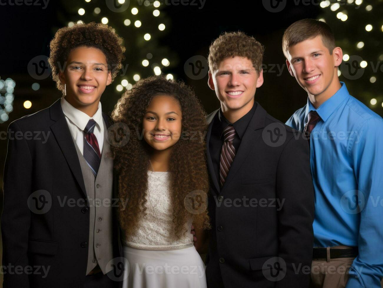 The Interracial family enjoys celebrating Christmas Eve together AI Generative photo