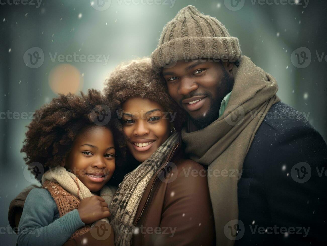 The Interracial family enjoys celebrating Christmas Eve together AI Generative photo