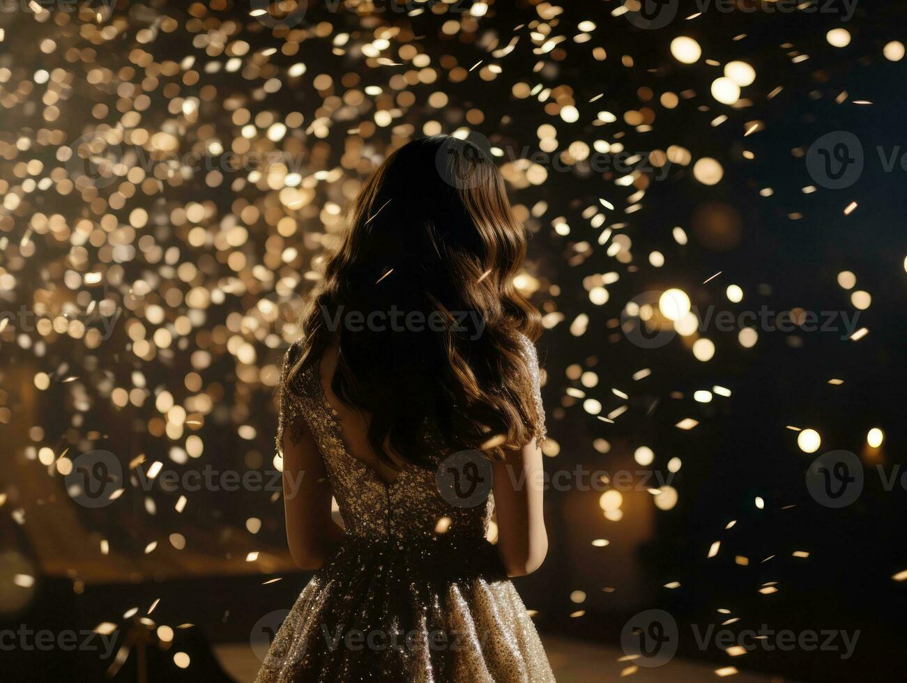 Woman attending a New Year Eve party in an elegant gown AI Generative photo