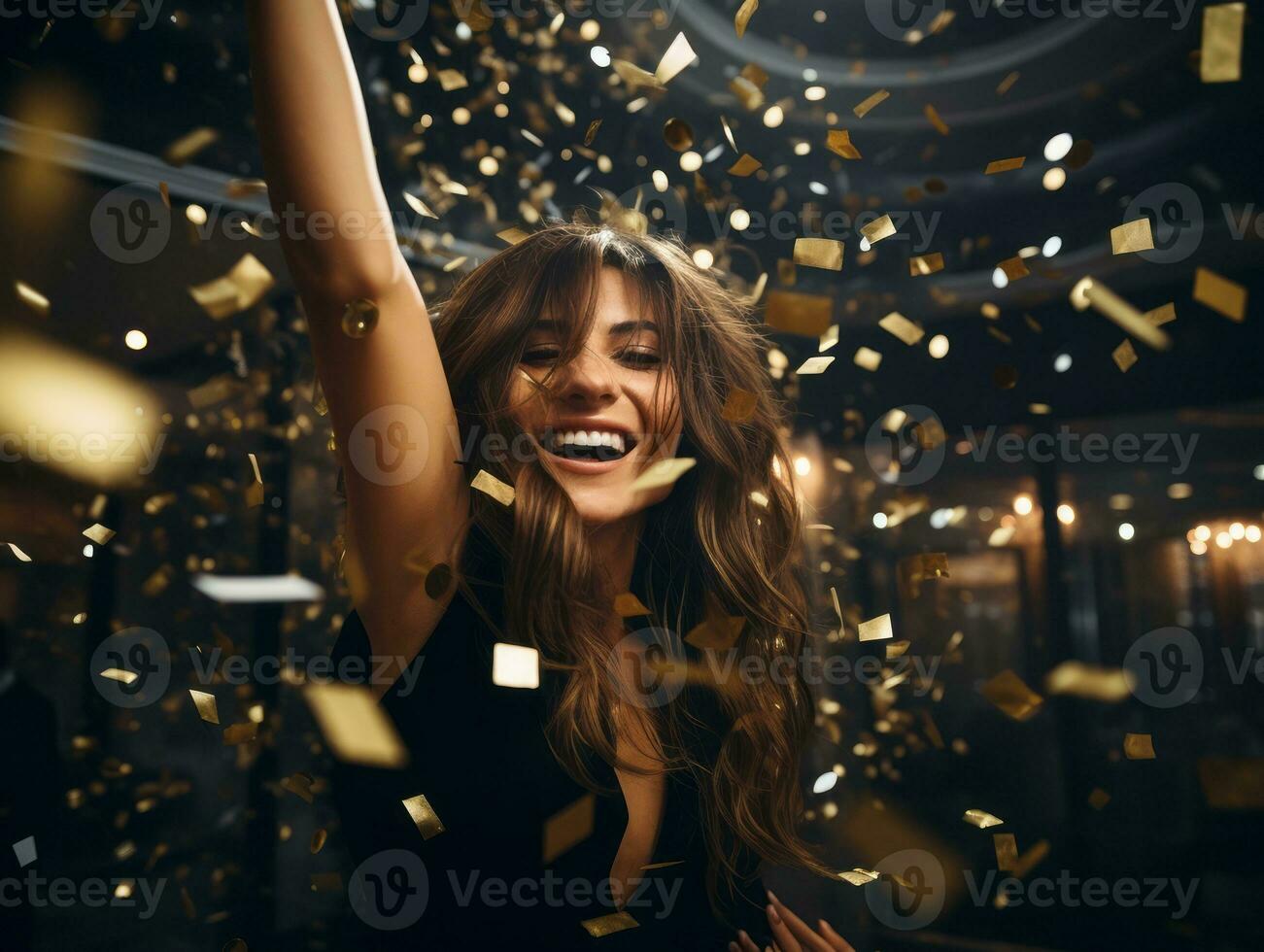 mujer asistiendo un nuevo año víspera fiesta en un elegante vestido ai generativo foto