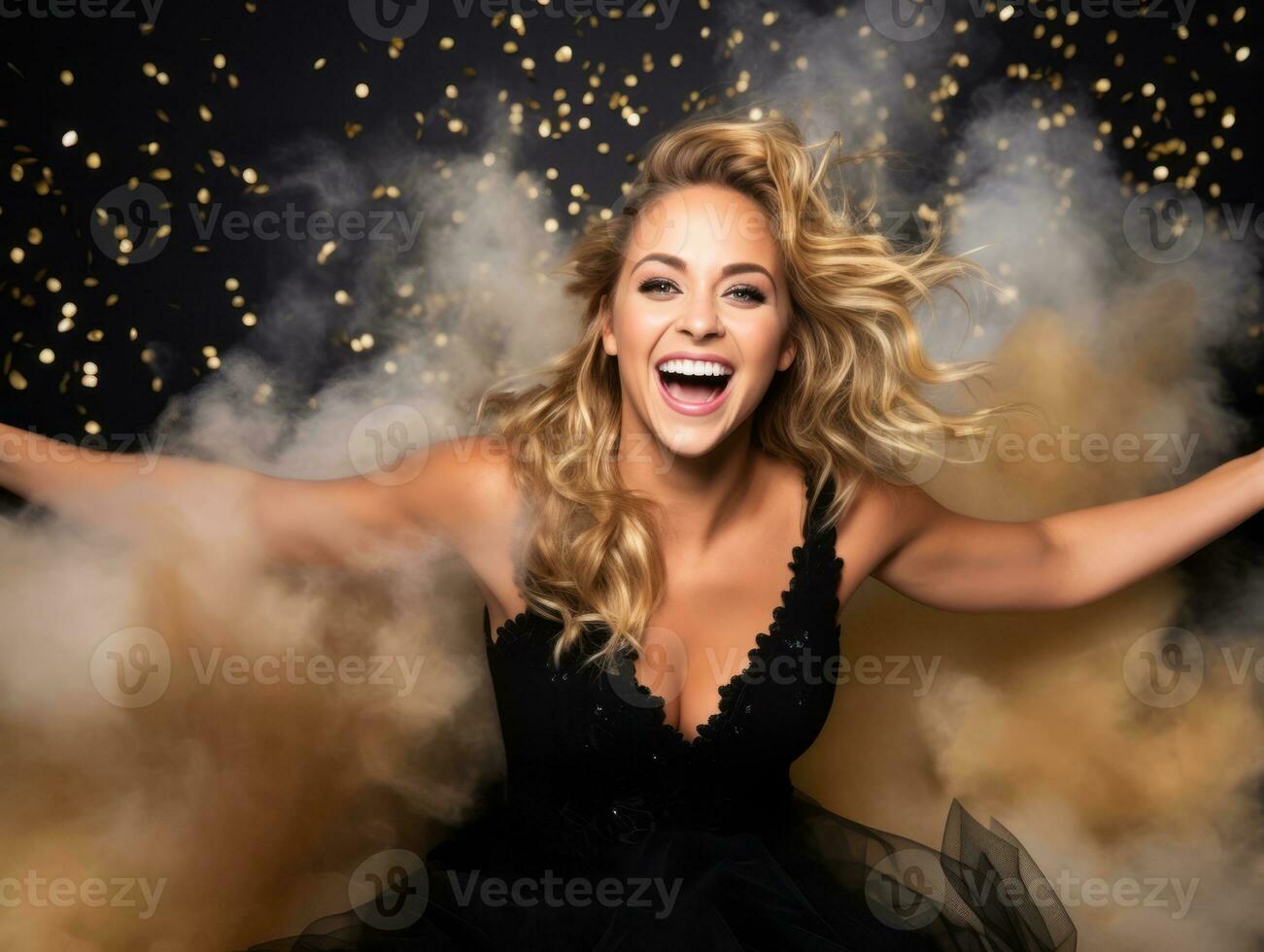 Woman attending a New Year Eve party in an elegant gown AI Generative photo