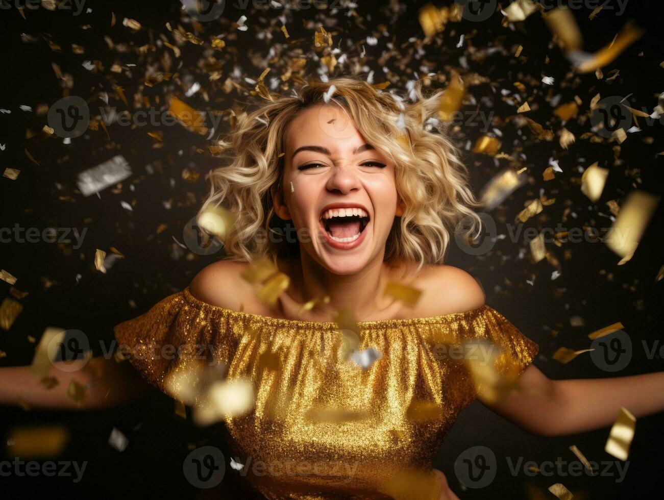 Woman attending a New Year Eve party in an elegant gown AI Generative photo