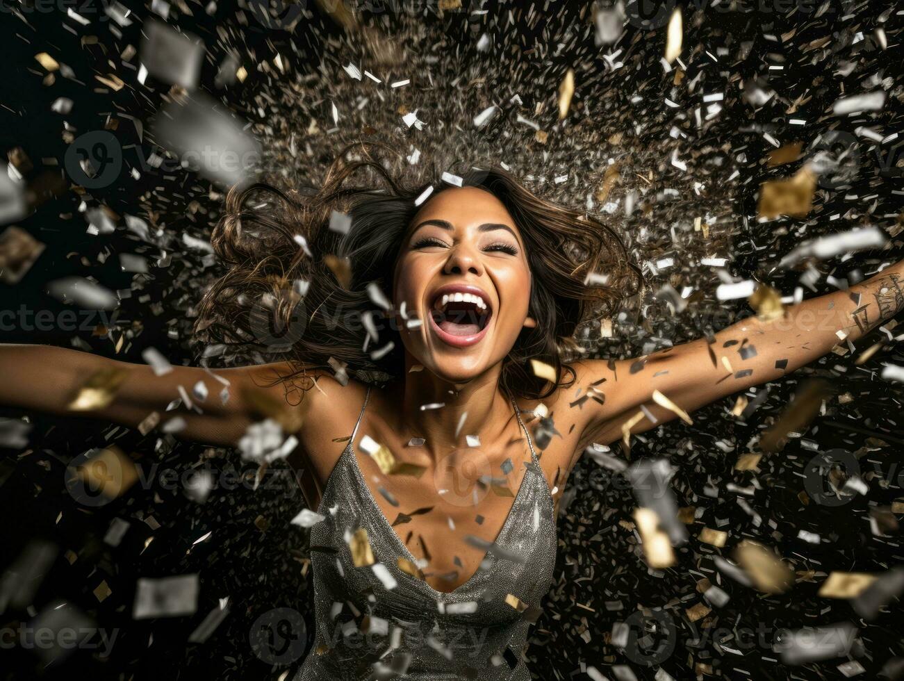 Woman attending a New Year Eve party in an elegant gown AI Generative photo