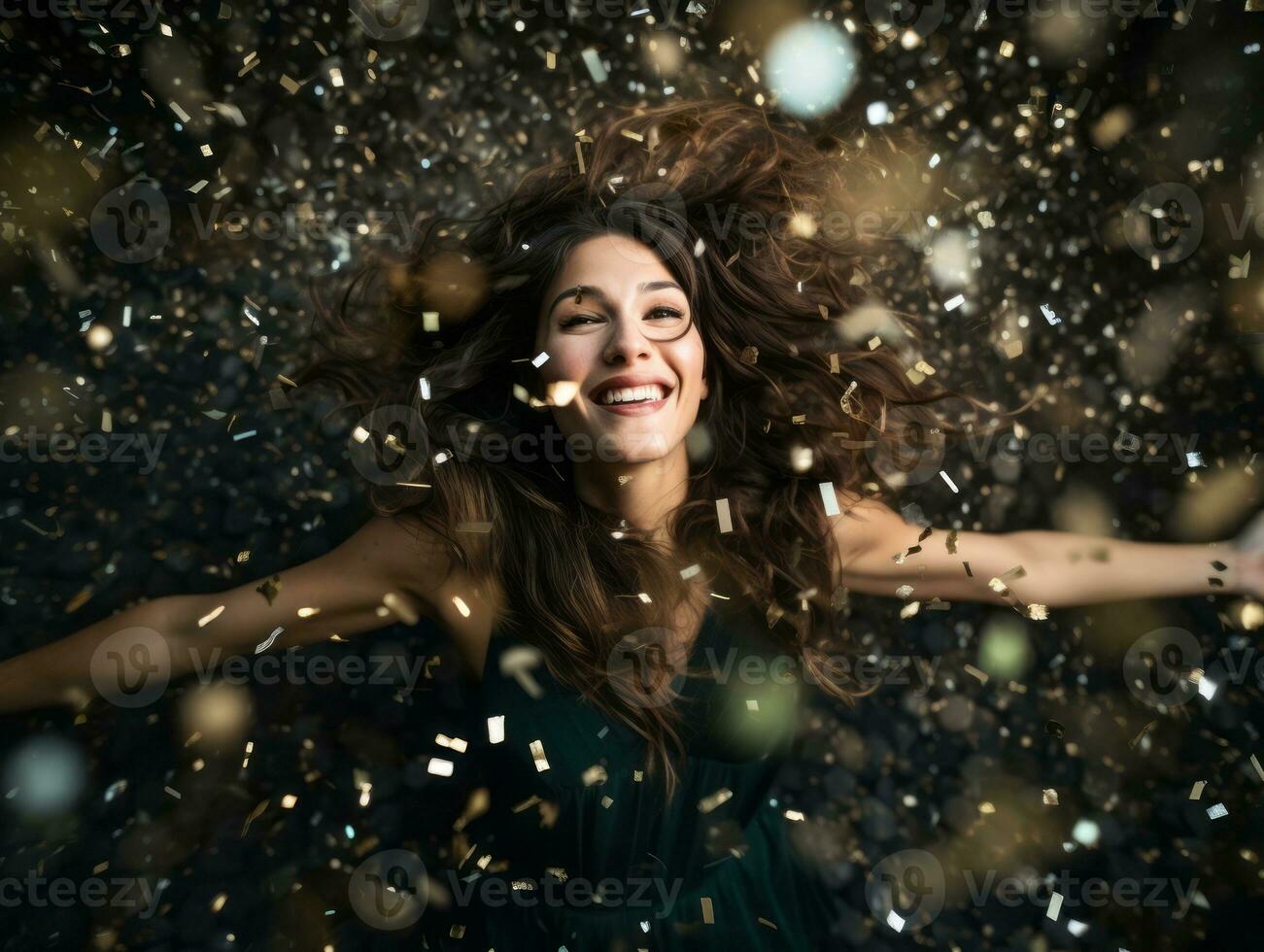 mujer asistiendo un nuevo año víspera fiesta en un elegante vestido ai generativo foto