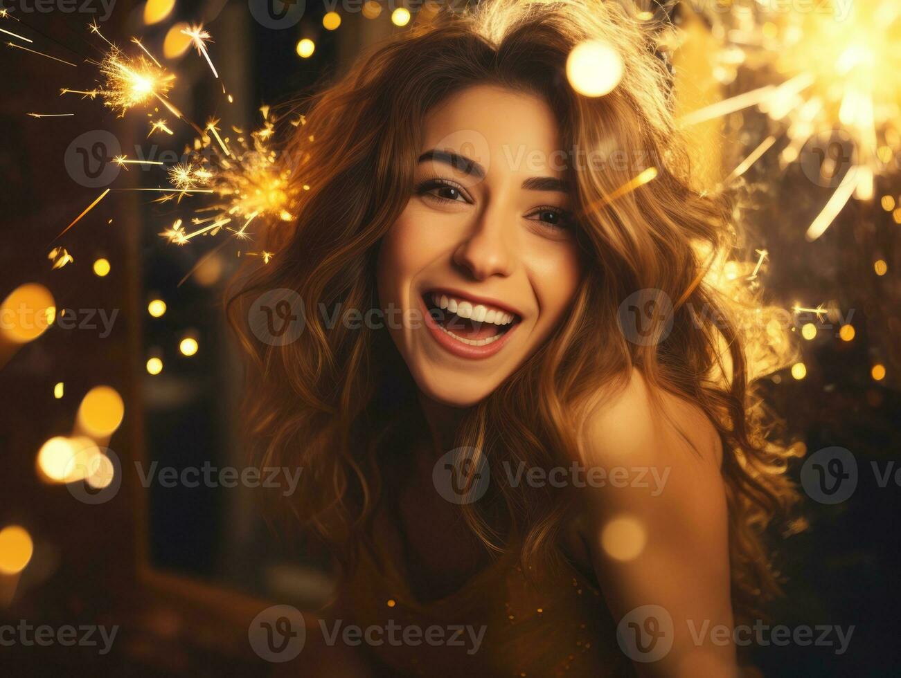 Woman attending a New Year Eve party in an elegant gown AI Generative photo
