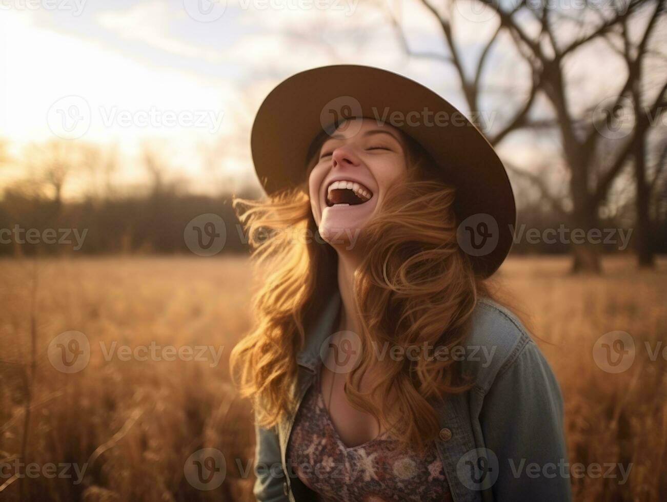 mujer disfruta en el invierno día en emocional juguetón actitud ai generativo foto