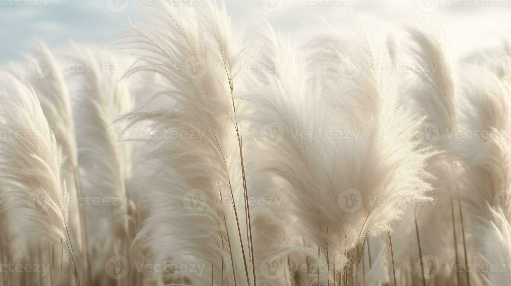Generative AI, Pampa grass branch with sky. Abstract natural boho background of soft plants, Cortaderia selloana photo
