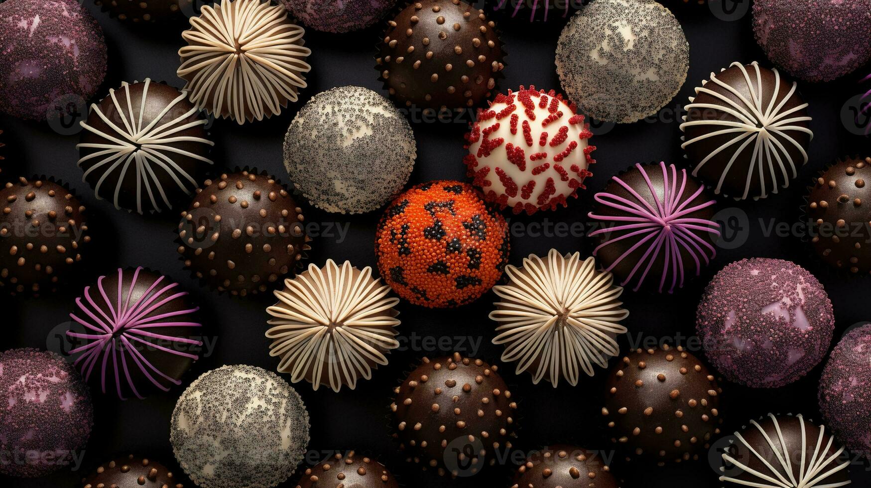 Generative AI, Chocolate candy balls, close up traditional Brazilian brigadeiro photo