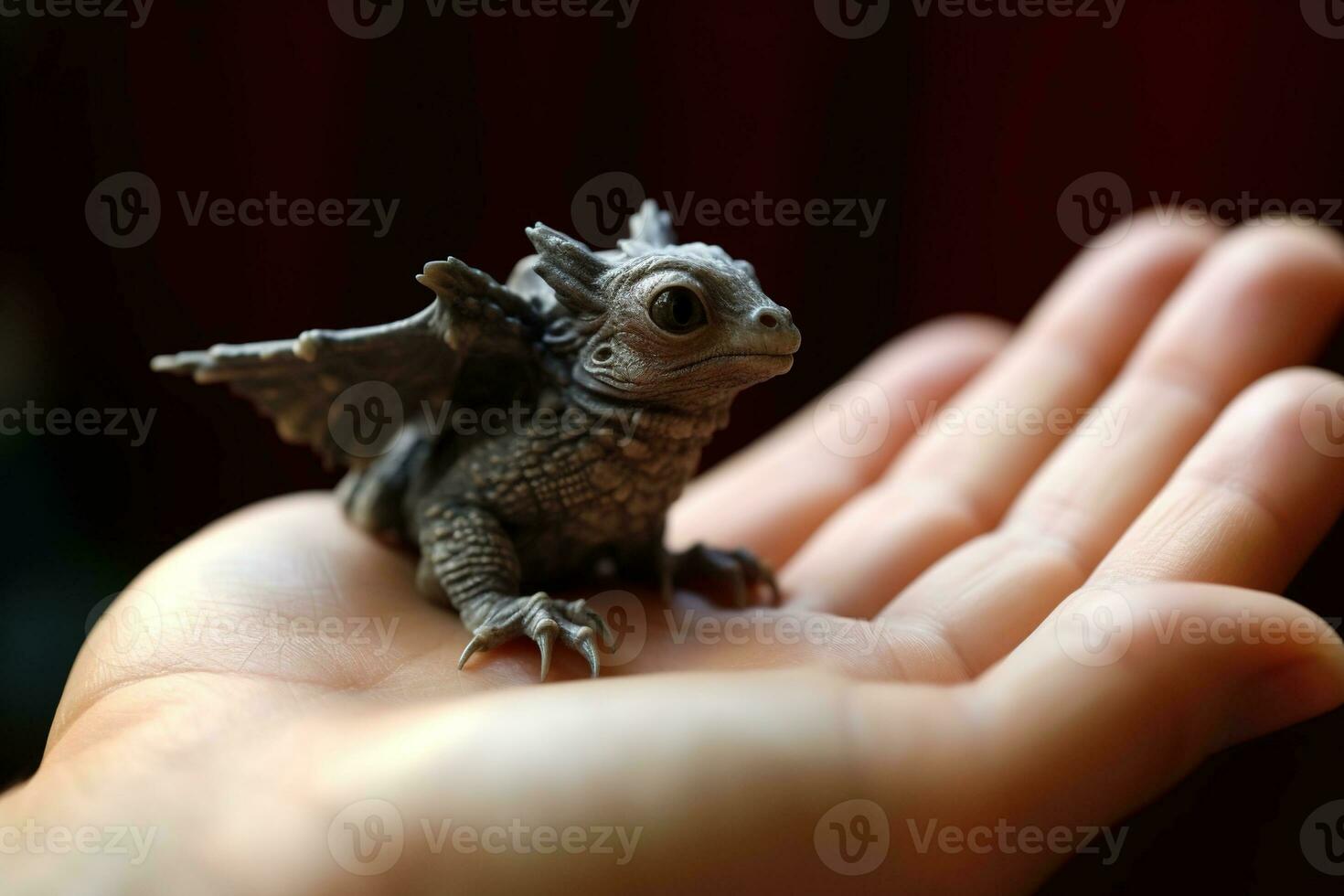Generative AI, very small, tiny dragon in the hands, very cute and adorable. Chinese New Year animal 2024 photo
