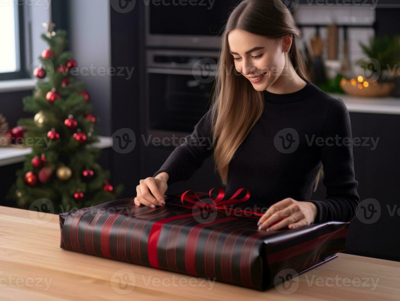 mujer envase regalos con fiesta temática envase papel ai generativo foto