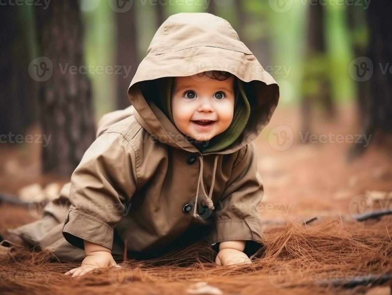 Adorable baby exploring the nature AI Generative photo