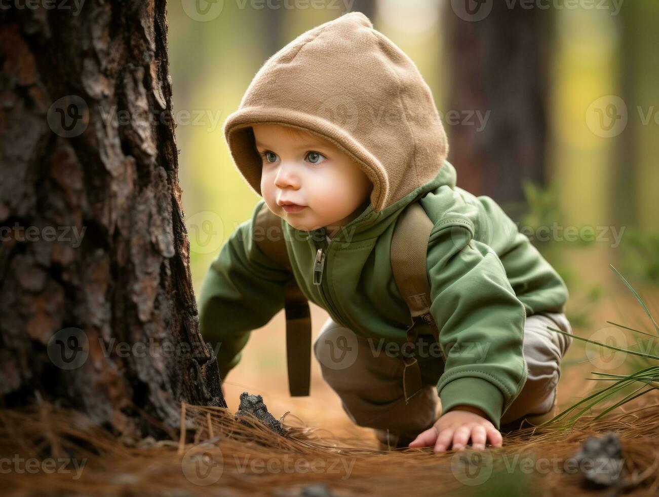 Adorable baby exploring the nature AI Generative photo