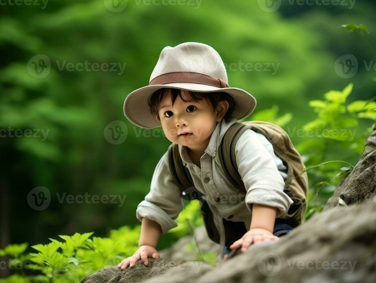 Adorable baby exploring the nature AI Generative photo