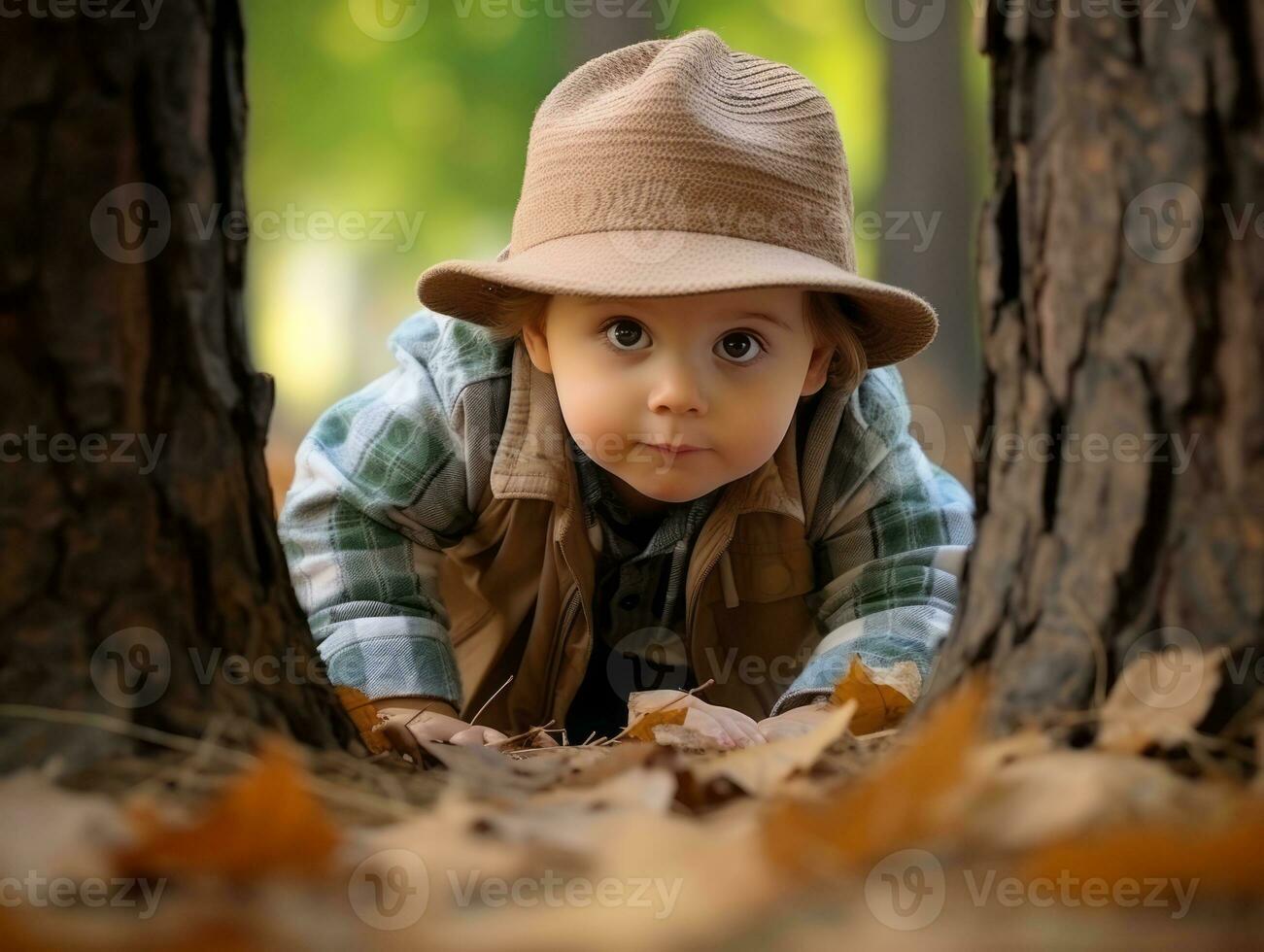 Adorable baby exploring the nature AI Generative photo