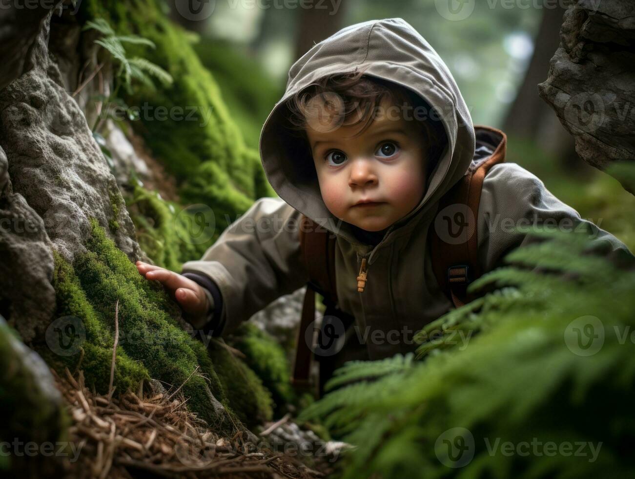 Adorable baby exploring the nature AI Generative photo