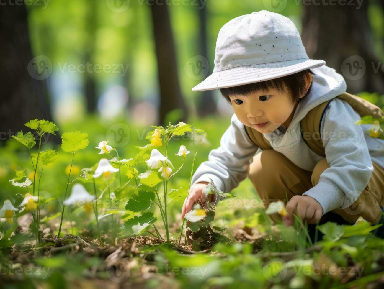 Adorable baby exploring the nature AI Generative photo