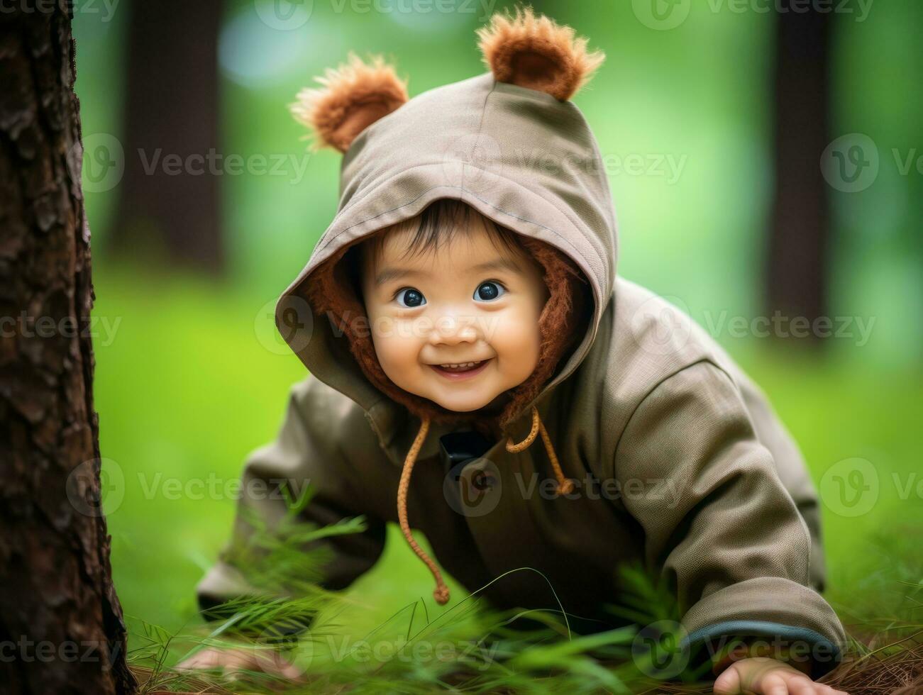 Adorable baby exploring the nature AI Generative photo