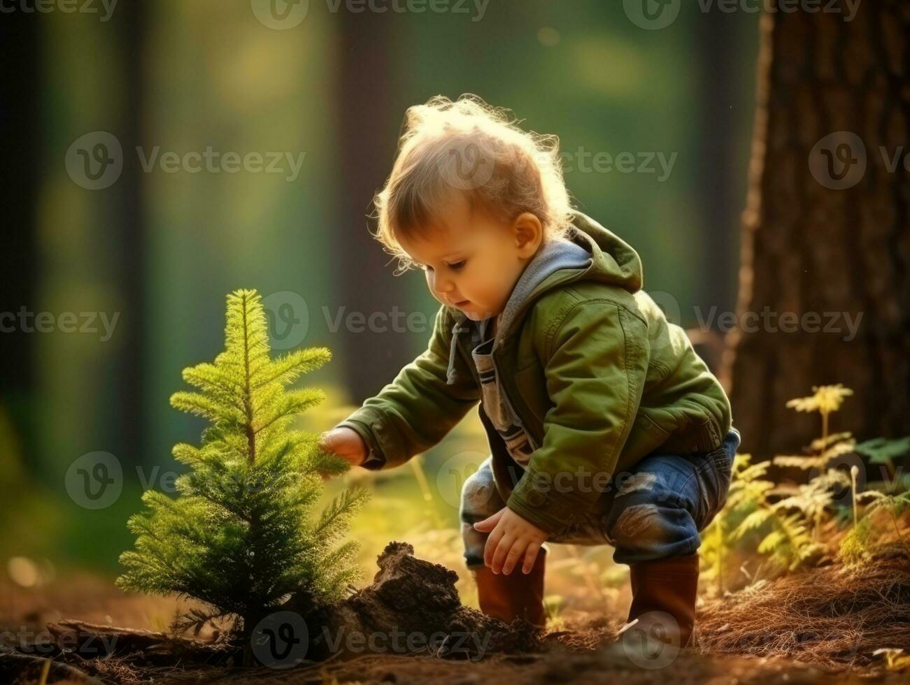 Adorable baby exploring the nature AI Generative photo