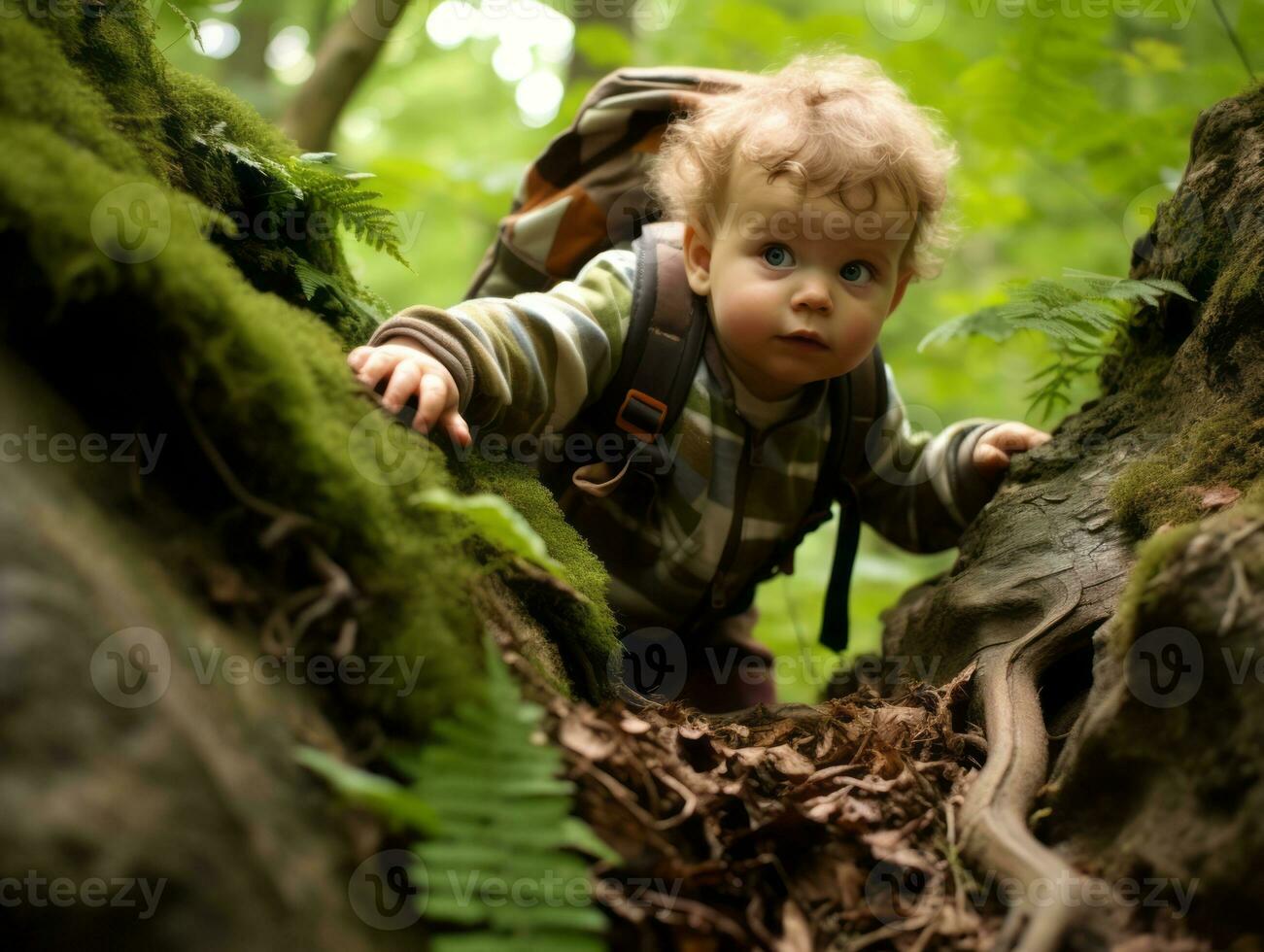 Adorable baby exploring the nature AI Generative photo